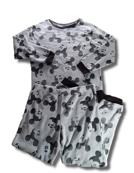 DISNEY Grey Black Mickey Mouse Fleece Pajama Set - Picture 1 of 7